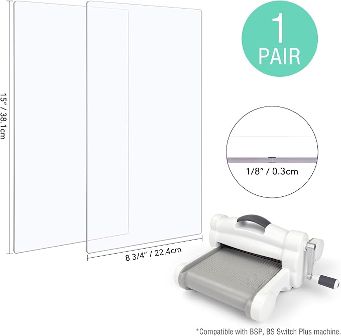 2Pcs/1 Pair Clear Polycarbonate Plastic Die Cutting Pads, Compatible with BSP & BS Switch Plus Machine, Embossing Crafting Plates (15 x 8.75 x 0.125 inch)