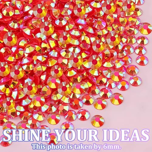 Resin Jelly Rhinestones for Crafting with B7000 Jewelry Glue, 2 Boxes Red AB Flatback Crystals with 2Pcs 10ml Glue, Bedazzling Non Hotfix Gems for DIY Tumblers Clothing Shoes Manicure