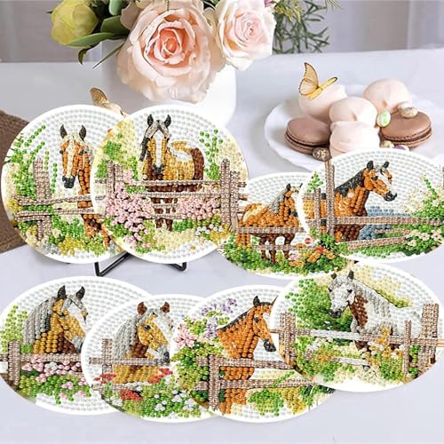 Zythron 8 Pack Horse Diamond Art Coasters,Diamond Painting Coasters Kits