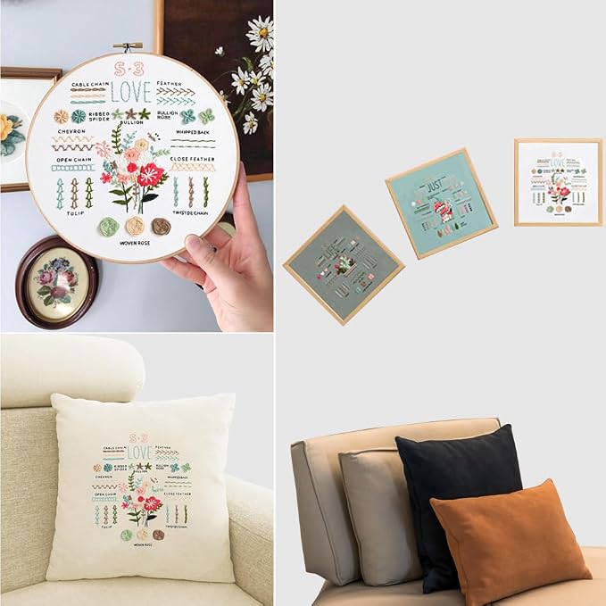 COCOMOX Embroidery Kit for Beginners Adults, Needlepoint Cross Stitch Kits | Simple Embroidery Patterns, Learn 34 Different Basic Stitch Skills, DIY Hand Embroidery Kit