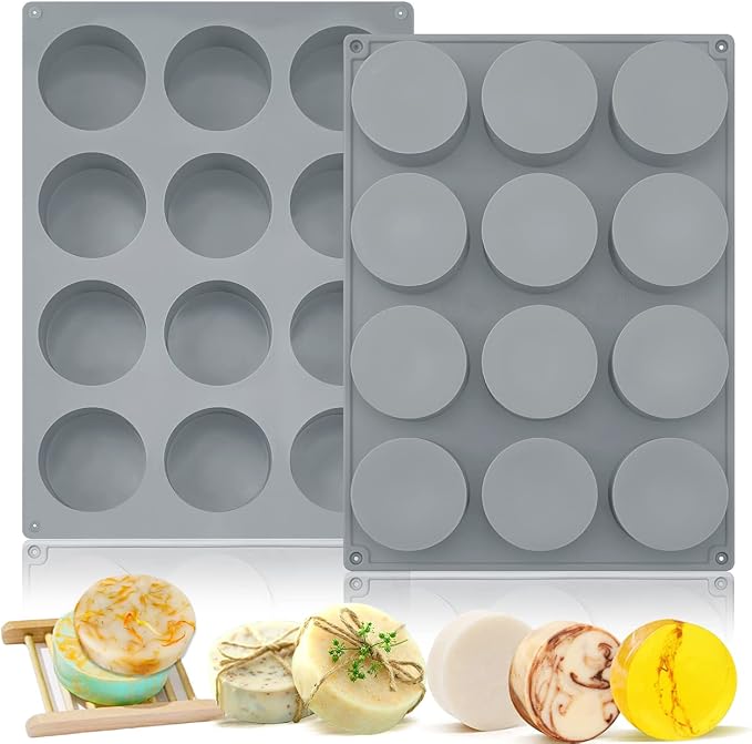Round Soap Silicone Molds 2.1 Inch Small Round Mold | 2 Piece Silicone Mold, Suitable for Handmade Soap Shower Steamer Shower Bomb Candles Chocolate Cake and DIY Crafts Making