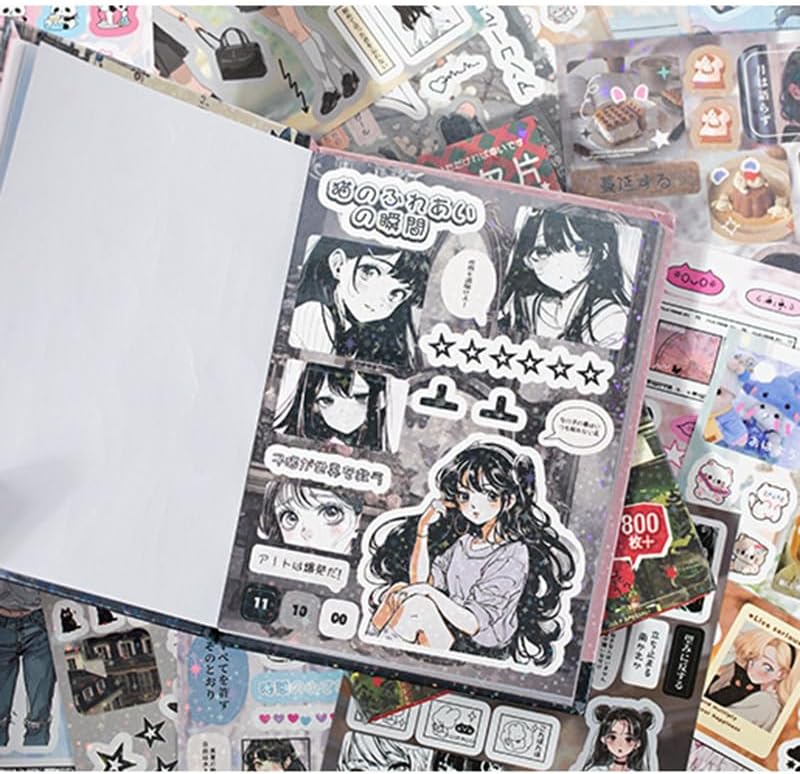 Japanese Sticker Book 800 Pcs Heisei Retro Romantic Kawaii Manga Style Stickers Aesthetic DIY Scrapbooking Notebook Decoration