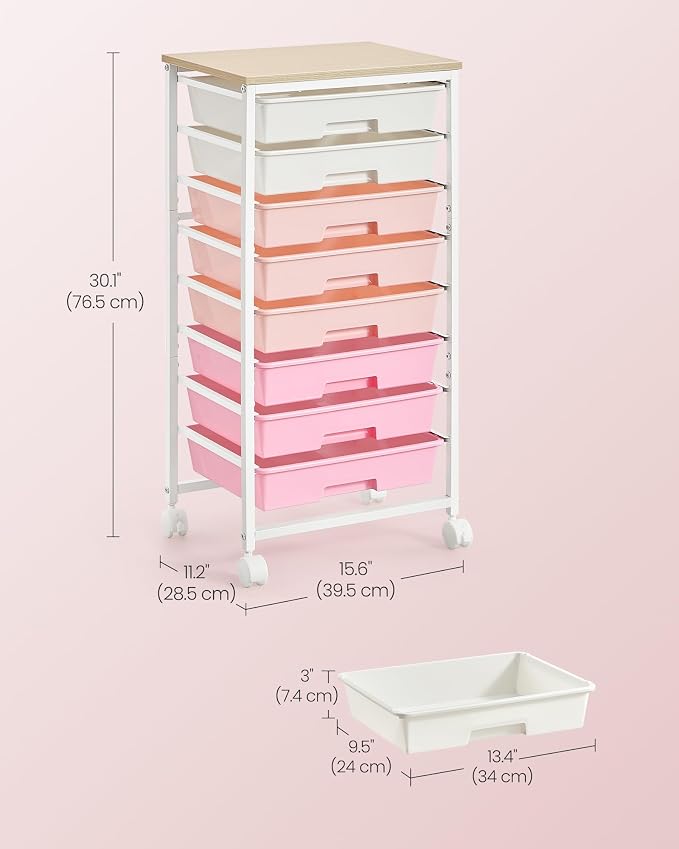 VASAGLE Rolling Cart with Drawers, Craft Organizers and Storage
