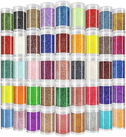 Ultra Fine Glitter for Nails, Set of 45 Colors, Extra Fine Resin Glitter Powder, Holographic & Iridescent Glitter for Epoxy Resin, Body Glitter for Face Hair, Arts and Crafts Glitter Bulk for Tumblers