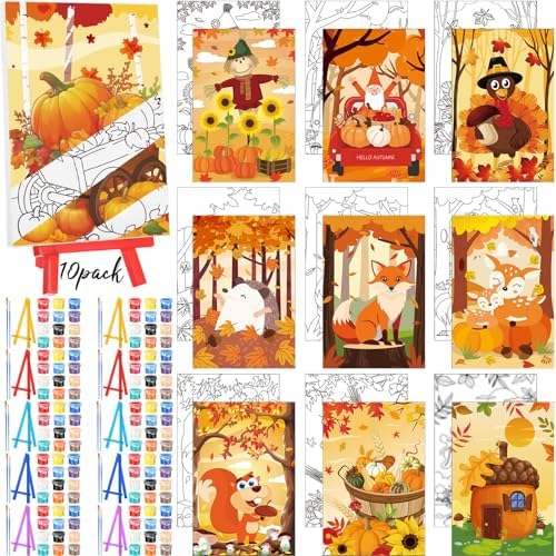 Blosssound 10 Set Fall Pre Printed Canvas For Painting Autumn Canvas 5x7"