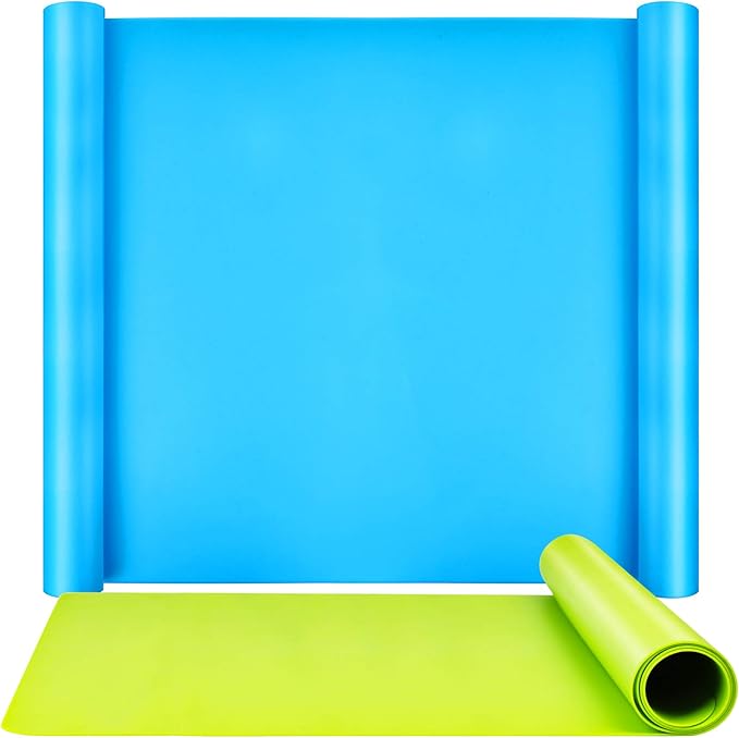 LEOBRO Silicone Mats for Crafts, 2 Pcs 23.4"x 19.5" Large Silicone Mats for Resin Clay Paint Jewelry Making, Countertop Protector Table Mat, Blue & Green