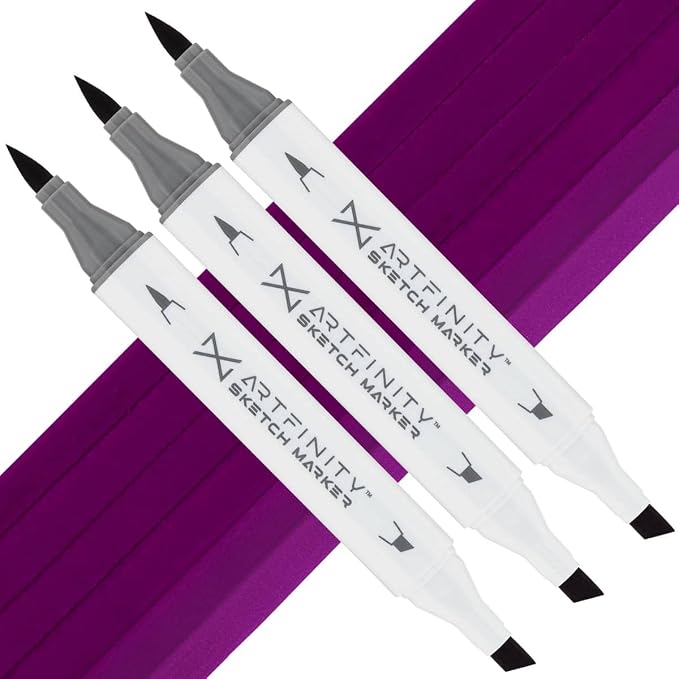 Artfinity Sketch Markers - Set of 3 - Violet V5-7, Vibrant, Professional, Dye-Based Alcohol Markers for Artists, Drawing, Travel, & More