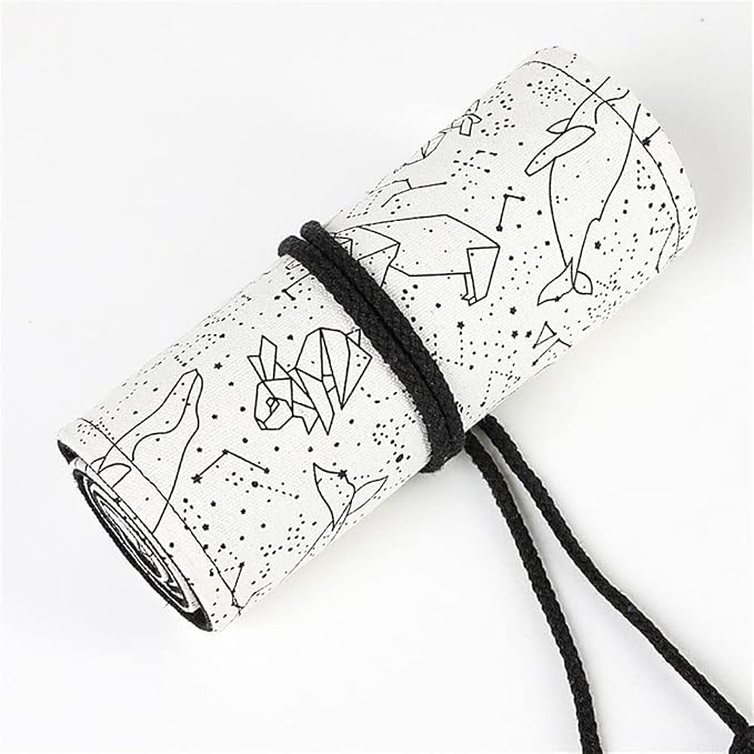 DIYOMR 24/36/72 Slots Pencil Wrap Pencil Rolls, Artist Colored Pencils Roll Up Bag Short Brushes Pouch Case Pencils Organizer for Drawing Coloring and Sketching,No Pencils (White Starry Sky, 24slots)