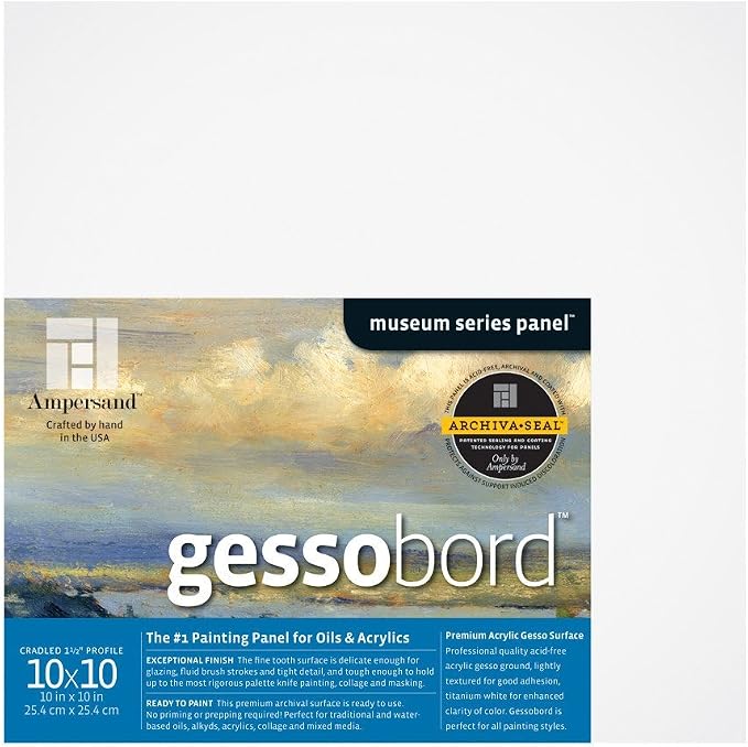 Ampersand Gessobord for Acrylic, Oil and Mixed Media, 1/8 Inch Depth, 10X10 Inch (GBS1010)