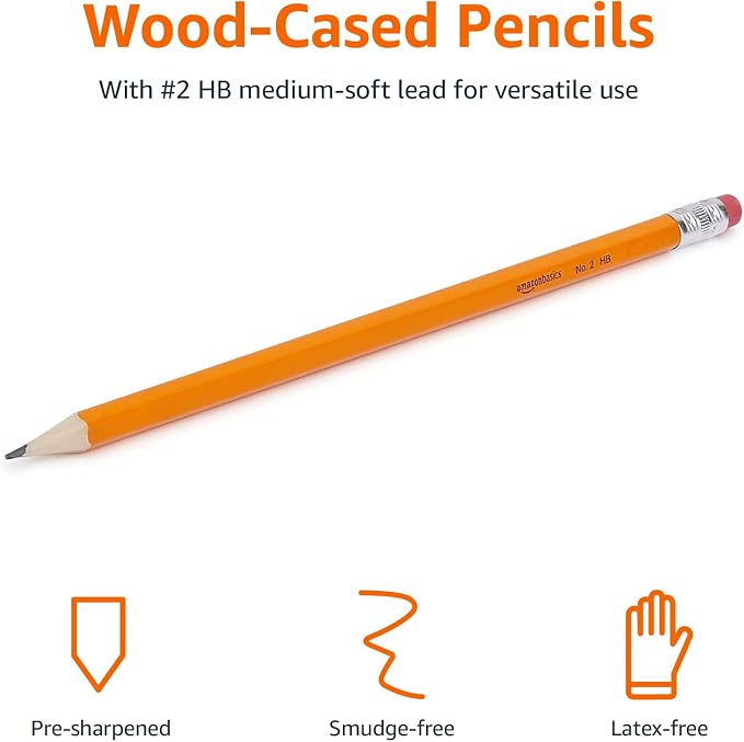 Amazon Basics Presharpened Wood Cased #2 HB Pencils, 1800 Count (12 Packs of 150), Orange