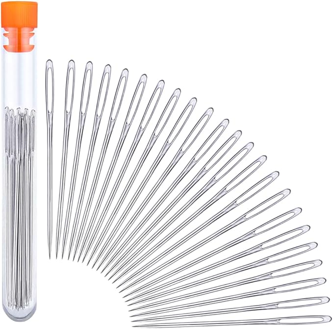 Large Eye Sewing Needles, 2.05 inch Sewing Sharp Needles for Hand Sew | Leather Embroidery Thread Needle for Crafts, Repair with a 3.3-inch Plastic Bottle(23 PCS)