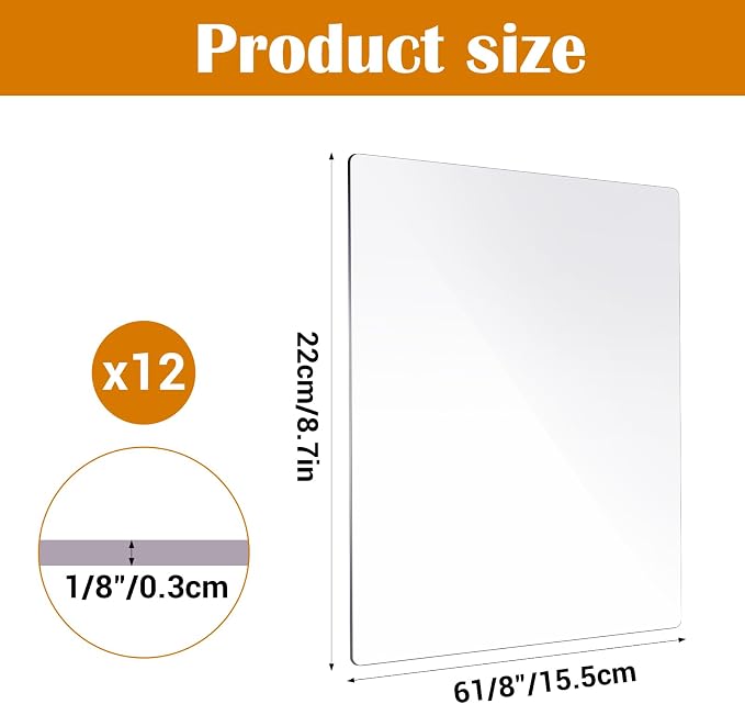 12 Pcs Cutting Pad Set for Die Cutting Machine, Clear Polycarbonate Cut Plates 8.7x6.1 Inch, Standard Embossing Plates for Card Die Cutter, DIY Scrapbooking Paper Crafting Accessories