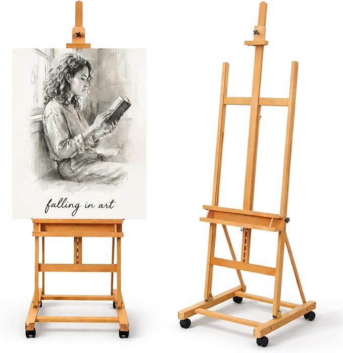 Falling in Art Large H-Frame Studio Artist Easel, Holds up to 51'', Natural