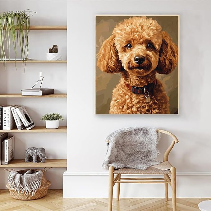 Artunion Poodle Dog Paint by Numbers Kit for Adults,Dog Animals Paint by Number Kits, DIY Oil Painting Paint by Number Kits on Canvas Arts Craft for Home Wall Decor 16x20 Inch