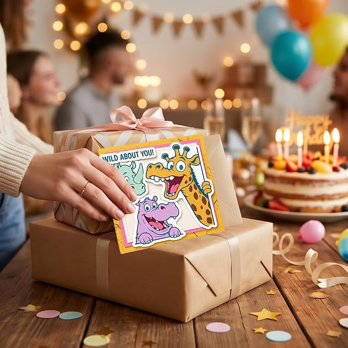 Card Making Stamps and Cutting Dies Set(Funny Animals Pattern) | Durable Silicone Stamps and High - Quality Carbon Steel Dies for Card Making, Photo Albums and Diary Decoration