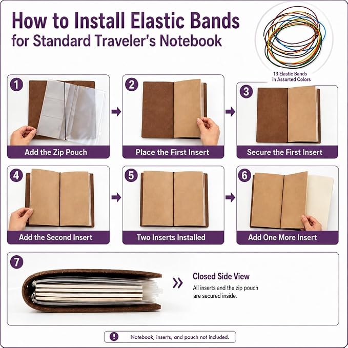 13 Pcs Colorful Elastic Bands for Traveler's Notebook, 13 Unique Colors Connecting Bands Replacement Accessories for Standard Size Journals