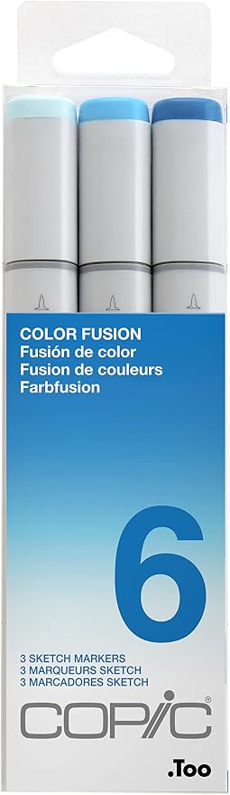 Copic Sketch Fusion #6 Blue 3-Color Refillable Dual-Tip Alcohol Markers