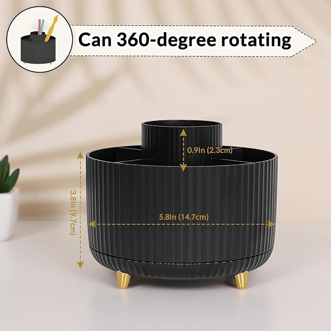 SKYDUE 360 Degree Rotating Desk Organizer, Pencil Pen Holder for Desk | Rotating Pen Organizer with 5 Slots, Office Supplies, Desk Organizer, Art Supply Pencil Cup for Office, School, Home