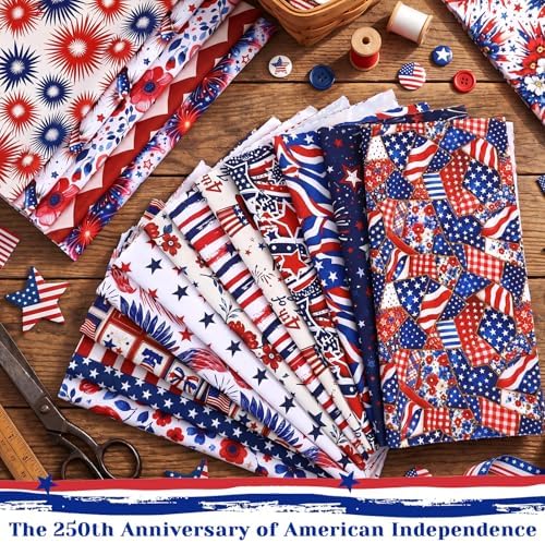 HunnmingRe 20 Pcs 10''x10'' Patriotic Red White Blue Quilting Fabric Square