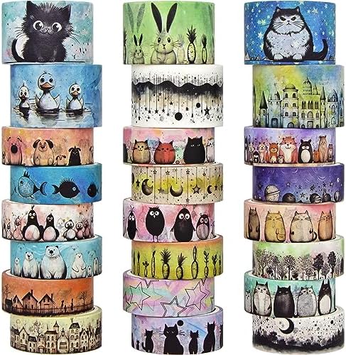 Kawaii Washi Tape Set 24 Rolls - Cute Animals for Scrapbook Journal Craft