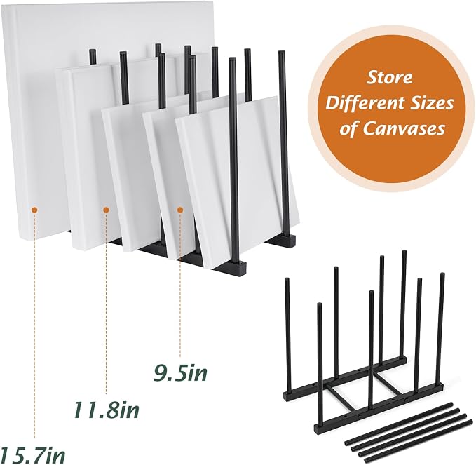 ikkle Art Storage Rack Painting Canvas Storage Rack for Display, Metal Drawing Printing Rack for Canvas Frames, Black