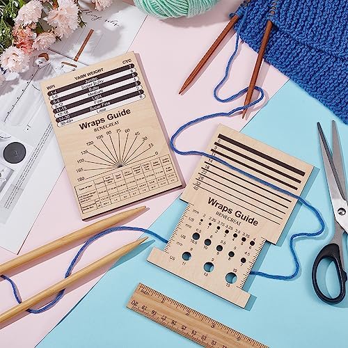 BENECREAT 2Pcs Rectangle Wooden Knitting Needle Gauge, Yarn Wrap Guide Board Knitting Tool for Spinners Yarn Measuring Crochet Accessories