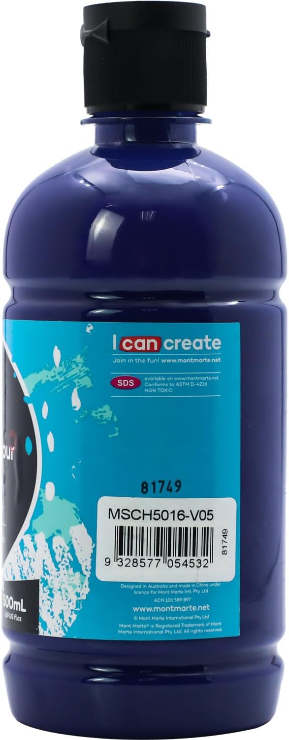 Mont Marte Signature Phthalo Blue Paint, 16.9oz (500ml), Semi-Matte Finish, Suitable for Canvas, Wood, Fabric, Leather, Cardboard, Paper, MDF and Crafts
