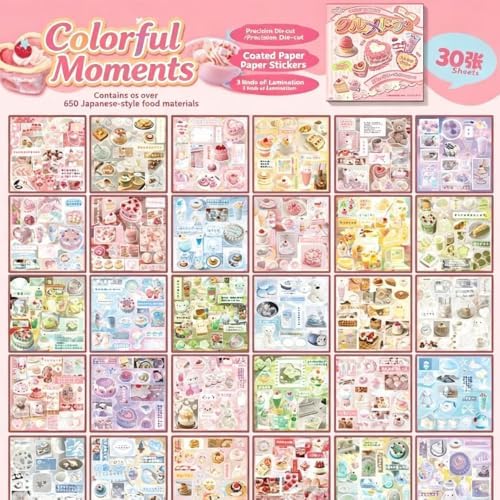Alideco 30pcs Scrapbook Stickers Vintage Gourmet Desserts Sticker Book for Adults journaling Stickers for Scrapbooking (binfenshiguang)
