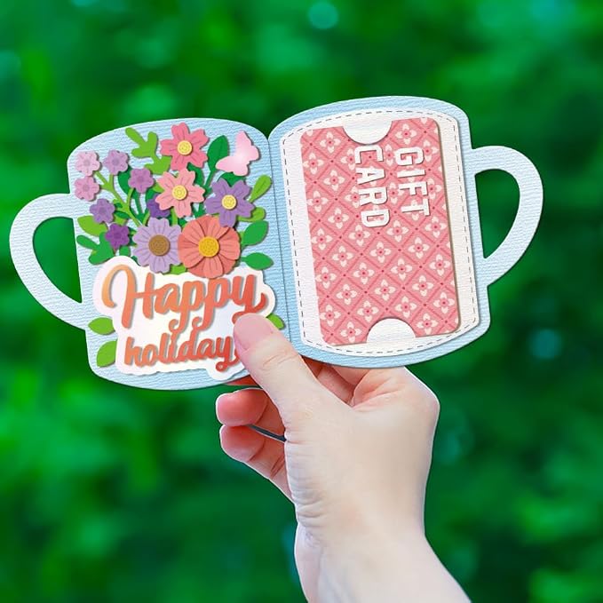 GLOBLELAND Cup Gift Card Holder Cutting Dies for Card Making Coffee Tea Cup Cut Die for DIY Scrapbooking Journal Embossing Paper Craft Decor