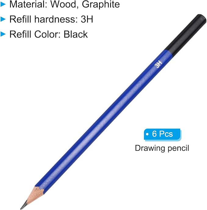 PATIKIL 3H Drawing Pencils for Sketching, 6PCS Sketch Pencils for Drawing Art Pencils Graphite Wood Pre-sharpened for Artists
