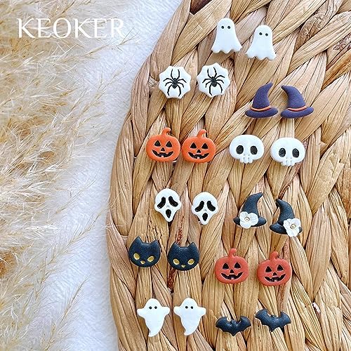KEOKER Halloween Polymer Clay Cutters - 10 Shapes for Jewelry, Earrings, Pumpkin - Studs Included