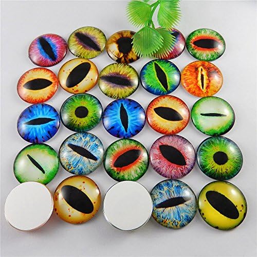Julie Wang 20PCS 1.18inches Mixed Style Dragon Eyes Flatback Round time gem cover Glass Cabochon Dome for Jewelry Cameo Pendant DIY Finding 30mm