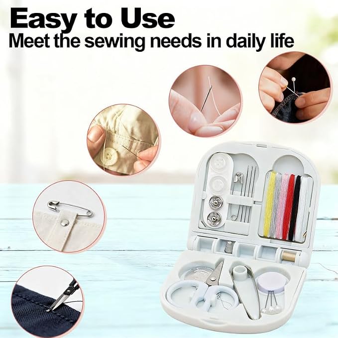 Reroon 8 Pack Mini Travel Sewing Kit for Adult & Kid | Portable Sewing Box Kit Bulk | Small Emergency Repair Set with Thread Scissors Needle for Travel, Beginner DIY Handcraft | Pink + Blue