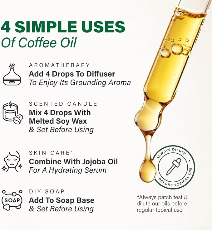 Kukka 100% Pure Coffee Essential Oil for Skin, Diffuser, 1.02 Fl Oz | Undiluted Coffee Oil for Energizing Diffuser Blends, Scalp & Skin Care, Massage & DIY Soap Making