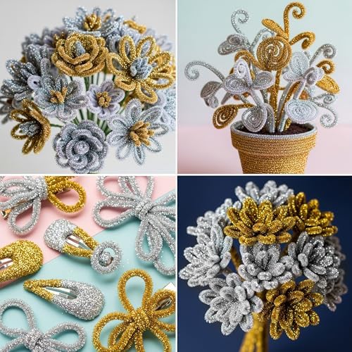 Caydo 200 Pieces Glitter Golden & Silver Pipe Cleaners