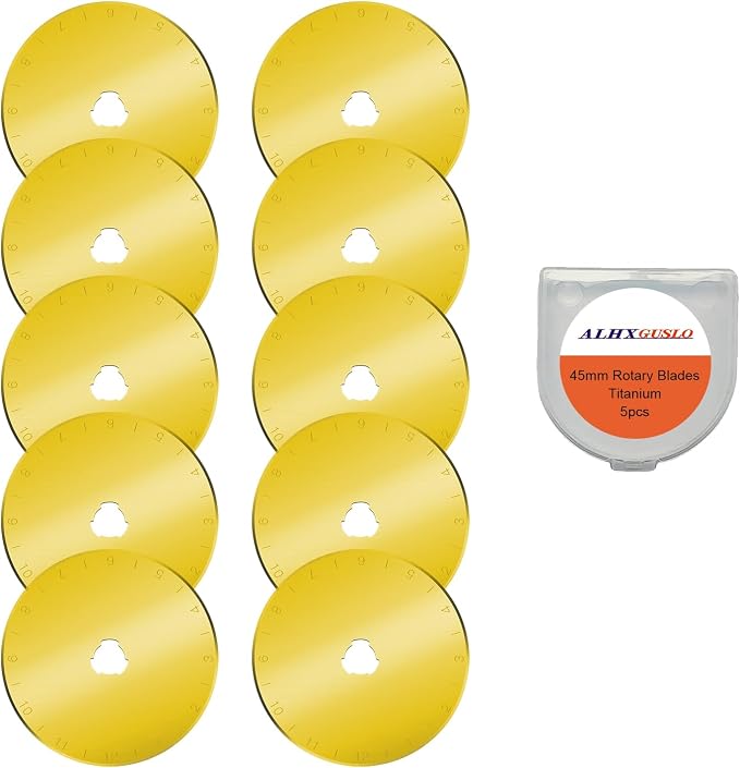 45mm Rotary Cutter Blades 10-Pack Replacement Blades Fits Fiskars, OLFA for Quilting Scrapbooking Sewing Arts & Crafts Sharp and Durable Cutter Blade