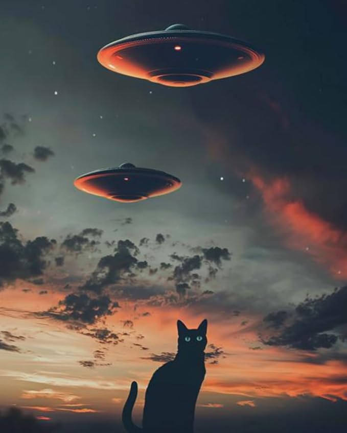 Tucocoo UFO Paint By Bumbers for Adults Beginner Black Cat DIY Paint by Numbers Acrylic Paint Canvas Sunset Moon Bedroom Decor Fantasy Scene Dark Clouds Painting Kits Art 16x20 Inch （Without Frame ）