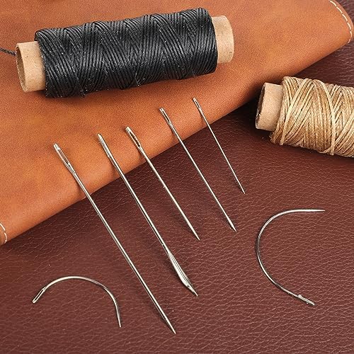 110Yards Waxed Thread with 7 Pcs Leather Needles for Hand Sewing