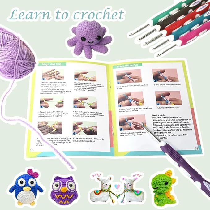 Yarniss Crochet Kits for Beginners,Complete Crochet Kit with Bag,Mint | 1050 Yards Crochet Yarn & 12 Size Ergonomic Crochet Hooks,Learn to Crochet with Step by Step Video Tutorial