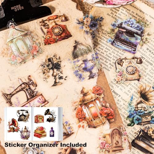240Pcs PET Scrapbook Stickers Vintage Floral Designs for Scrapbooking DIY Crafts Waterproof Journaling Supplies Junk Journal Ephemera with Storage Organizer
