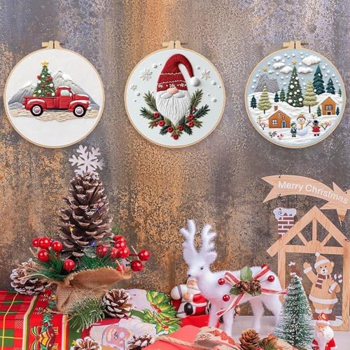 SCECALA 3 Pack Gnome Christmas Embroidery Kit