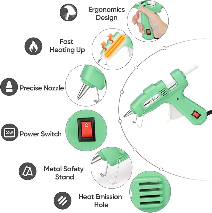 ROMECH 20W Mini Hot Glue Gun Kit, 30 Glue Sticks Set for DIY Crafts, Repair