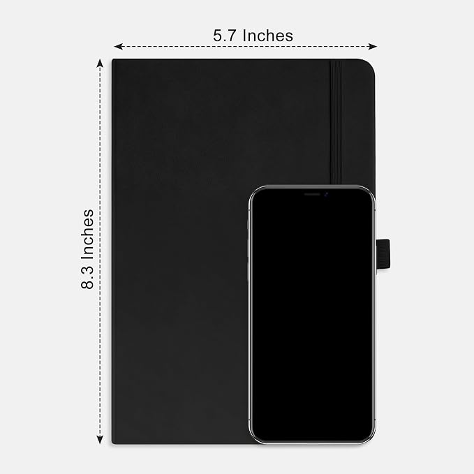 RETTACY Graph Grid Paper Notebook, 192 Pages, A5 Size (5.7'' x 8.3'') | 5 Squares per Inch, Leather Hardcover, 100 GSM Thick Paper, for School, Students, Math, Engineering (Black)