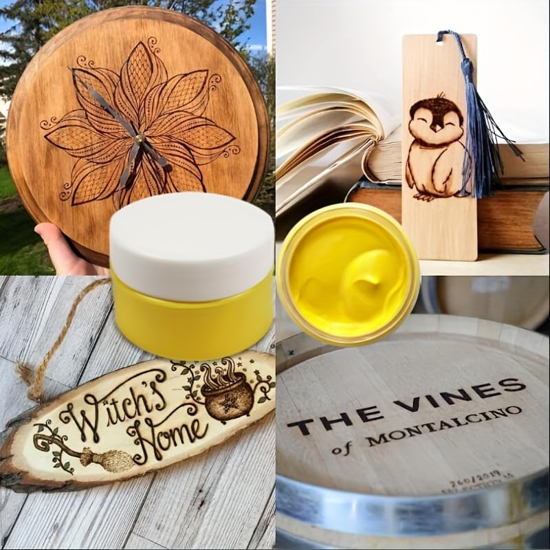6PCS* 1.35OZ Wood Burning Paste Wood Burning Gel for Heat Gun Heat Activated Paste for Craft Chalk Paste for Wood Burning Etching Marker Stencil Wood Working Tools and Accessories on Wood,Canvas,Denim