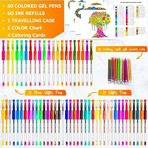 Soucolor 120 Glitter Gel Pens,60 Refills,Gel Pens for Coloring,Journaling