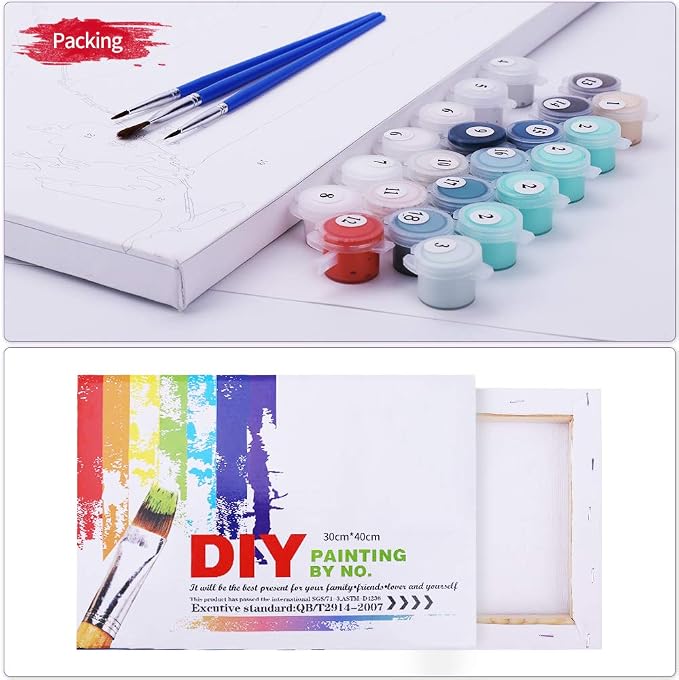 Ginkko Paint by Numbers for Adults Kids Beginners with Wooden Frame Easy Acrylic on Canvas 12x16 inch with Paints and Brushes, Vase Flower(Include Framed)