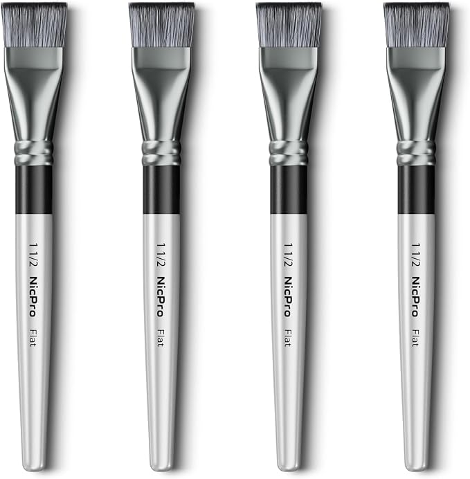 Nicpro 4pcs 1 1/2 Inch Flat Paint Brushes for Acrylic Painting, Large Paint Brushes for Acrylic Watercolor Oil, Artist Big Paint Brush for Canvas Painting, Base Coating, Crafts, Face, Body Art, Adults