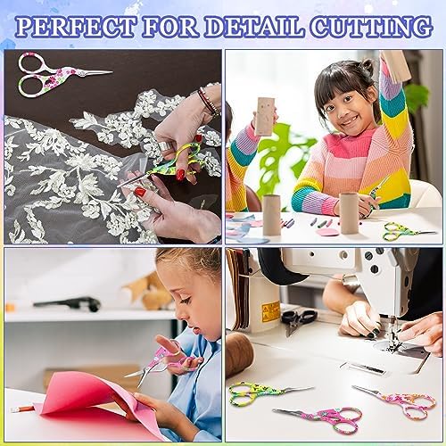 Therwen 6 Pcs 3.6 Inch Embroidery Scissors with Artificial Leather Cover Stainless Steel Vintage Craft Scissors for Crafting Threading DIY Needlework Art Manual Handicraft (Fresh)