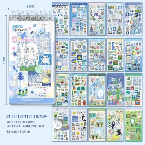 20 Sheets INS Style Cute Cartoon Sticker Book – Kawaii Stickers for Journaling Junk Journal Scrapbooking Planner DIY Crafts Teens