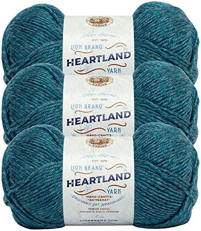 Lion Brand Yarn Heartland Yarn, Worsted-Weight Yarn for Knitting, Crocheting, and Crafting, 3 Pack, Glacier Bay